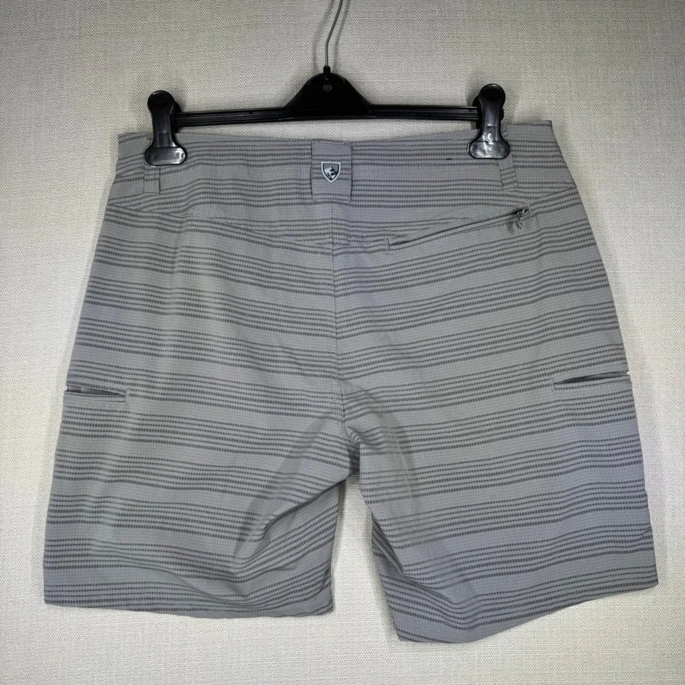 Kuhl Mens Upriser Gray Striped Performance Hiking Shorts Size 33 Zipper Pocket